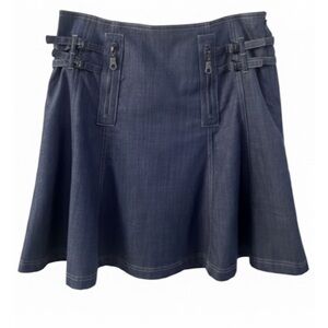 Cynthia Steffe Denim Flare Skirt With Buckle Details Size 6 Excellent Condition!